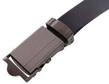 Charger l'image dans la galerie, NO HOLES Men's Durable Black PU Leather Belt with Automatic Buckle, Adjustable to 48". Perfect for Suits or Jeans.