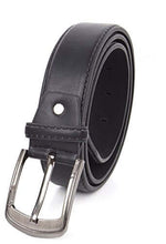 Load image into Gallery viewer, Classic black PU leather men's belt with flat solid buckle, perfect for dress or casual outfits by REED.