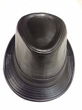 Cargar imagen en el visor de la galería, REED men's fedora hat with indented crown and gangster style brim in black PU leather, lightweight and suitable for year-round wear.