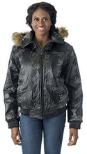 Cargar imagen en el visor de la galería, Reed Women's Black Leather Bomber Jacket with Fur Trimmed Hood, Detroit Urban Style, Zip Out Hoody, Collectors Edition