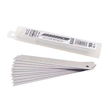 Cargar imagen en el visor de la galería, Set of 10 snap-off blades displayed with plastic case, designed for utility knives by eZthings, suitable for cutting various materials.