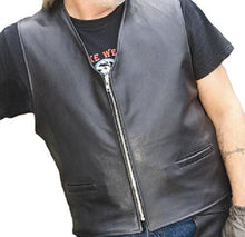 Cargar imagen en el visor de la galería, REED men's naked cow leather motorcycle vest with zipper, showcasing premium black cowhide, made in USA, features side lacing.