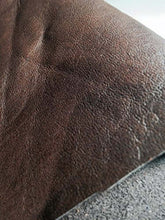 Cargar imagen en el visor de la galería, Close-up of a dark brown leather hide, chrome tanned, ideal for crafting soft leather garments and accessories, 8 x 11 inches.