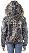 Cargar imagen en el visor de la galería, REED Women's Detroit Streets Black Leather Bomber Jacket with Hoody, Urban Style, Rear View, Collectors Series, Elastic Hem
