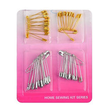 Load image into Gallery viewer, eZthings sewing accessories kit with gold and silver safety pins, ideal for arts and crafts replenishment and home sewing projects.