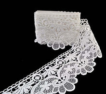 Cargar imagen en el visor de la galería, eZthings Venise edging lace trim on black background, ideal for bridal and craft designs, made from eyelet fabric.