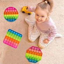 Load image into Gallery viewer, Child playing with colorful eZthings Heavy Duty Stress Relief Push Bubble Fidget Toys, 3 shapes set for kids and adults.