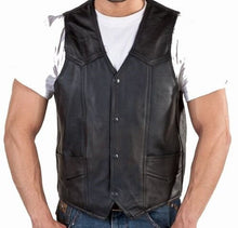 Cargar imagen en el visor de la galería, REED Men's Black Leather Vest with Two Inside Pockets, Durable and Stylish, Featuring Snap Closure and Great Value.
