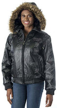 Cargar imagen en el visor de la galería, REED Women's Detroit Streets Leather Bomber Coat in black with zip-out hoody, worn by model. Urban style, one-time production.
