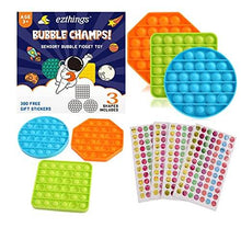 Load image into Gallery viewer, eZthings Heavy Duty Stress Relief Push Bubble Fidget Toy Set with Gift Stickers, 3 Shapes for Kids and Adults