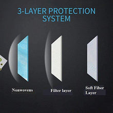 Cargar imagen en el visor de la galería, Diagram showing the 3-layer protection system of a face mask with nonwoven, filter, and soft fiber layers.
