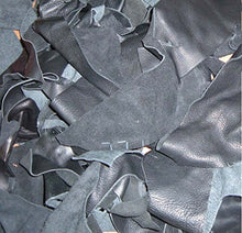 Load image into Gallery viewer, Assorted black leather scraps ideal for crafts, sourced from high-quality garment leather, mostly cowhide remnants.