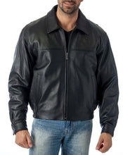 Cargar imagen en el visor de la galería, REED Men's Black Lambskin Leather Jacket - Stylish and Comfortable Outerwear