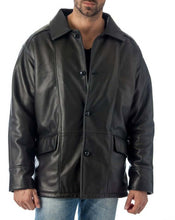 Load image into Gallery viewer, REED Men's Premium Four Button Car Coat Leather Jacket in black, made from quality cow leather, stylish and comfortable.
