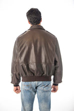 Cargar imagen en el visor de la galería, Back view of REED Men's Bomber Leather Jacket, union-made in USA, showcasing durable naked cow leather and classic design.