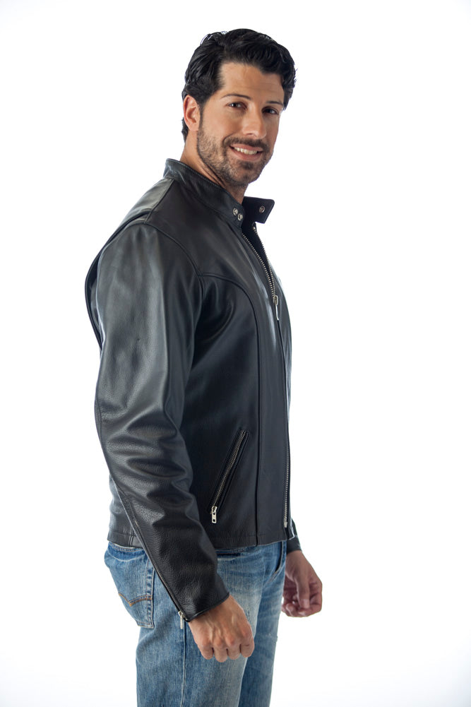 Amrika Men's Reversible Leather Jacket - One Side is Made from Real  Lambskin Leather and The Other Side is Fabric at  Men’s Clothing store