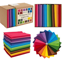 Charger l'image dans la galerie, Colorful Fat Quarter Bundle with 20 vibrant cotton squares for quilting, showcasing rainbow mix in eco-friendly packaging.