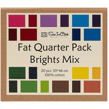 Charger l'image dans la galerie, Fat Quarter Pack Brights Mix, 20 pieces, 100% cotton, 53x46 cm, colorful quilting fabric bundle by Sew In Click.