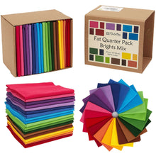 Charger l'image dans la galerie, Rainbow-colored fat quarter fabric bundle, 100% cotton, 20 pieces, ideal for quilting and crafting, eco-friendly packaging.