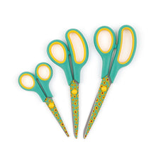 Cargar imagen en el visor de la galería, Special Gift Box Sunflowers Scissors Set - 3 Sizes with Soft Grip and Handmade Fabric Case for Crafts, Office & School.