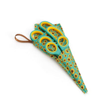 Cargar imagen en el visor de la galería, Soft grip sunflower scissors set in handmade fabric case, three sizes, all-purpose for crafts, office, school, stainless steel blade.