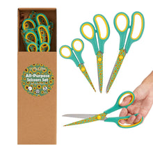 Cargar imagen en el visor de la galería, Special Gift Box Soft Grip Sunflowers Scissors Set with handmade fabric case for crafts, school, and office in 3 sizes.