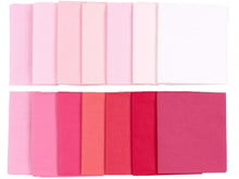 Cargar imagen en el visor de la galería, Fat Quarter Bundle of 100% Cotton in shades of pink and magenta, perfect for quilting and crafting. Includes 14 pieces, each 20.8 x 18.1 inches.
