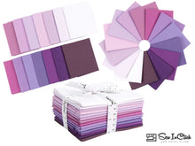 Cargar imagen en el visor de la galería, Fat Quarter Bundle in shades of purple and magenta, 100% cotton fabric for quilting and crafting. Includes 14 assorted pieces.