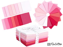 Cargar imagen en el visor de la galería, Fat Quarter Bundle in shades of pink and magenta, 100% cotton, 14 pieces, perfect for quilting and crafting.
