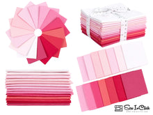 Cargar imagen en el visor de la galería, Fat Quarter Bundle of pink and magenta cotton fabrics for quilting and crafting, includes various shades, washable, 14 pieces.