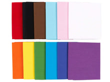 Charger l'image dans la galerie, Fat Quarter Bundle of 12 vibrant New Pride Flag Colors, 100% cotton fabric for quilting and crafting, displayed in colorful array.