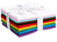 Charger l'image dans la galerie, Colorful Fat Quarter Bundle in New Pride Flag Colors, 100% Cotton, 12 pieces, tied with a measuring tape ribbon for quilting and crafting.