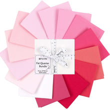 Cargar imagen en el visor de la galería, Fat Quarter Bundle in shades of pink and magenta, 100% cotton, ideal for quilting and crafting, 14 pieces, mix colors, special gift.