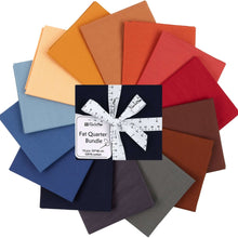 Cargar imagen en el visor de la galería, Fat Quarter Bundle with Jewel Tones; 14 pieces of 100% cotton fabric for quilting and crafting, tied with a ribbon.