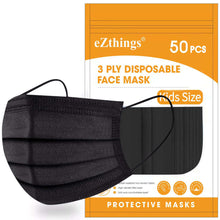 Cargar imagen en el visor de la galería, eZthings 50 pack black 3 ply disposable face masks for kids, professional PPE for arts and crafts, painting, cutting, sewing.