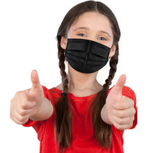 Cargar imagen en el visor de la galería, Girl wearing black 3-ply face mask giving thumbs up, emphasizing comfort and protective features for arts and crafts activities.