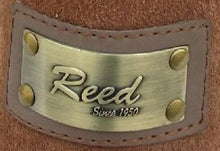 Cargar imagen en el visor de la galería, REED brand logo embossed on antique finish leather hide, showcasing craftsmanship since 1950.