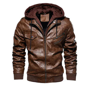 Cómoda chaqueta de cuero PU con capucha para hombre - Cuero vegano - Importado