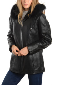 Women's 28" Fox Trimmed Detachable Hood & Braided Leather Trim - Imported