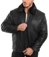 Cargar imagen en el visor de la galería, REED Men&#39;s Smooth Lamb Touch Faux Leather Detachable Fur Collar Classic Jacket - Imported
