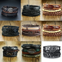 Load image into Gallery viewer, Vnox 4Pcs/ Set Braided Wrap Leather Bracelets - Vegan leather - Imported
