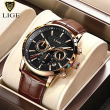 Load image into Gallery viewer, 2023 New Mens Watches LIGE Top Brand Luxury Leather Casual Quartz - Vegan leather Imported
