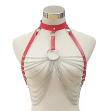 Load image into Gallery viewer, Goth Leather Body Harness Chain Bra
