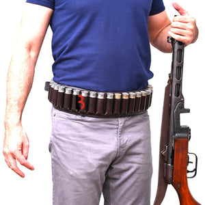 Cowhide Leather Shotshell Bandolier Belt Shotgun Shell Belt Ammunition Carrier