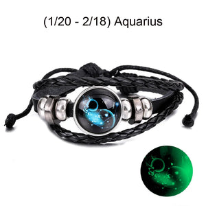 Pulsera de cuero de los 12 signos del zodíaco