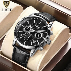 2023 New Mens Watches LIGE Top Brand Luxury Leather Casual Quartz - Vegan leather Imported