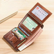 Load image into Gallery viewer, Men Wallet Genuine Leather Rfid Blocking Trifold Wallet Vintage Thin Short Multi Function ID Credit Card Holder Male Purse Money
