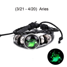 Cargar imagen en el visor de la galería, Pulsera de cuero de los 12 signos del zodíaco
