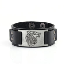 Load image into Gallery viewer, Vintage Wide Leather Woven Wolf Head Bracelet
