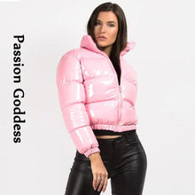 Load image into Gallery viewer, Shiny PU Leather Winter Jacket - Vegan leather - Imported
